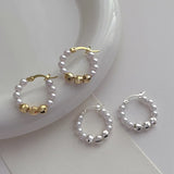 Silver Plated Simulated Pearl Hoop Earrings For Women Girl Party Gift