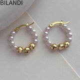 Silver Plated Simulated Pearl Hoop Earrings For Women Girl Party Gift