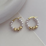 Silver Plated Simulated Pearl Hoop Earrings For Women Girl Party Gift