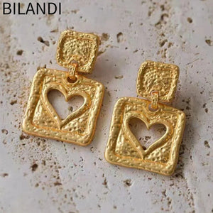 Bilandi 925 Silver Metallic Heart Drop Earrings for Women
