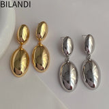 Bilandi 925 Silver Oval Metal Dangle Earrings