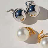 Silver Ball Simulated Pearl Earrings For Women Girl Party Wedding Gift