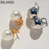 Silver Ball Simulated Pearl Earrings For Women Girl Party Wedding Gift