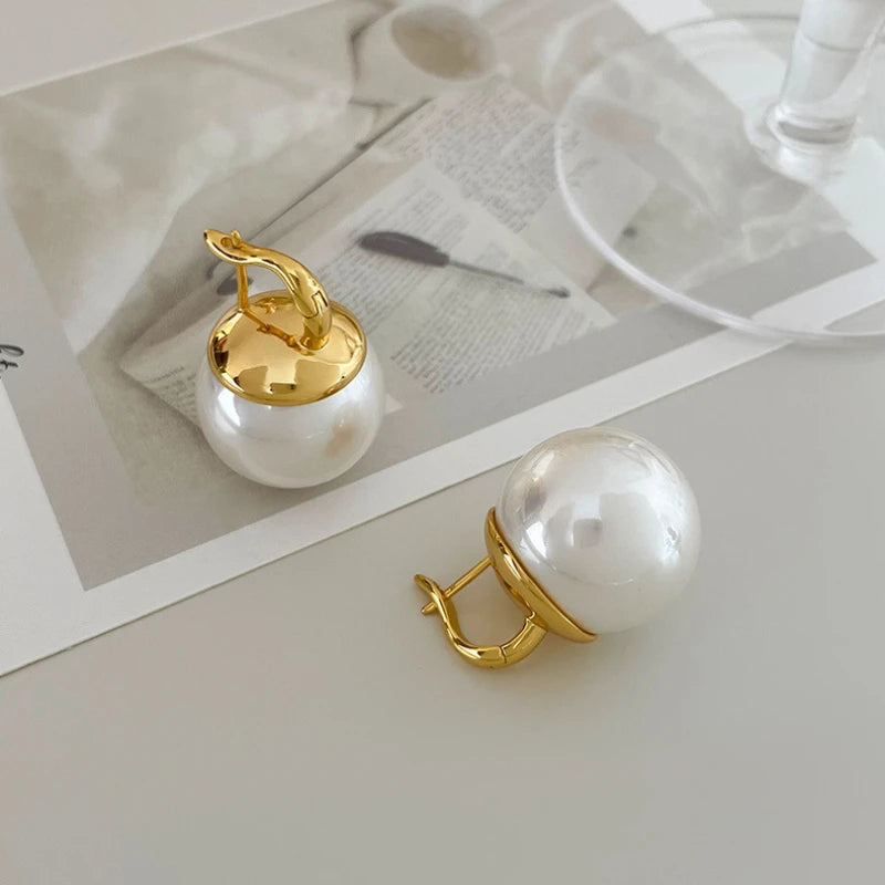 Silver Ball Simulated Pearl Earrings For Women Girl Party Wedding Gift