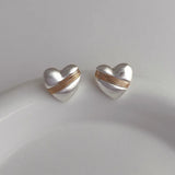925 Silver Matte Square Heart Stud Earrings For Women