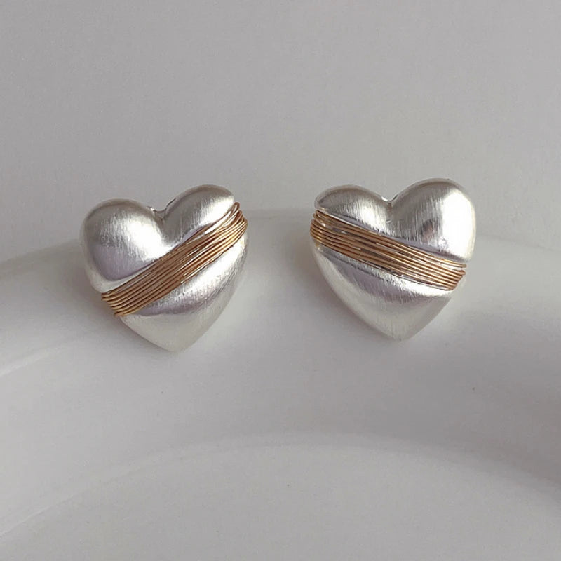 925 Silver Matte Square Heart Stud Earrings For Women