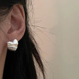 925 Silver Matte Square Heart Stud Earrings For Women