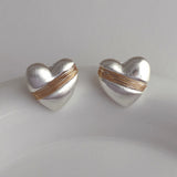 925 Silver Matte Square Heart Stud Earrings For Women