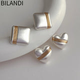 925 Silver Matte Square Heart Stud Earrings For Women