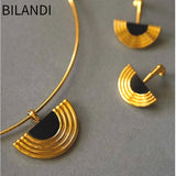 Bilandi Retro Half Round Geometric Drop Earrings for Women