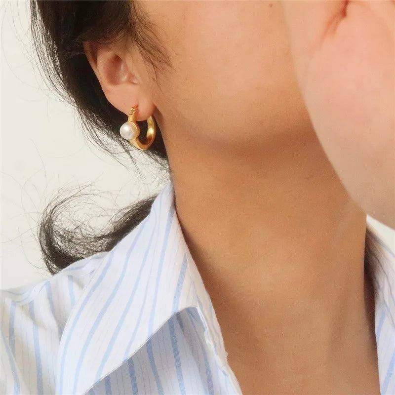 Vintage Hoop Simulated Pearl Earrings for Women Party Gift