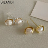 Bilandi 925 Silver Metal Pearl Stud Earrings for Women Gift