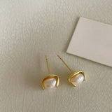 Bilandi 925 Silver Metal Pearl Stud Earrings for Women Gift