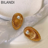 Bilandi Jewelry 925 Silver Stud Earrings with Simulated Pearl
