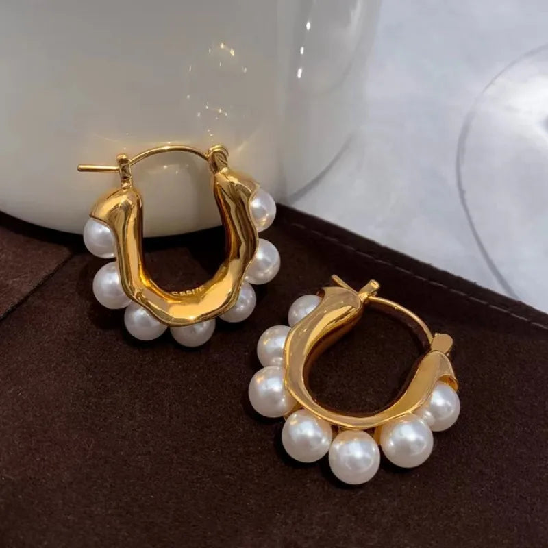Bilandi U Shape Pearl Earrings - Elegant Women's Jewelry