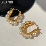 Bilandi U Shape Pearl Earrings - Elegant Women's Jewelry