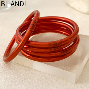 Red Bangle Bracelet Hot Soft Plastic Tube Silicone Bangles For Women