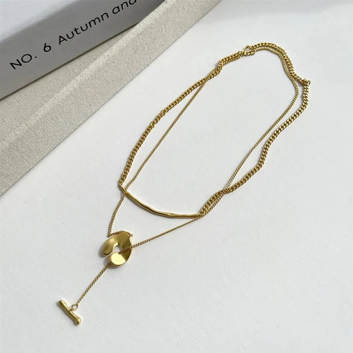 Bilandi Jewelry Two Layer Pendant Necklace High Copper Sweater Chain