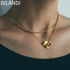 Bilandi Jewelry Two Layer Pendant Necklace High Copper Sweater Chain