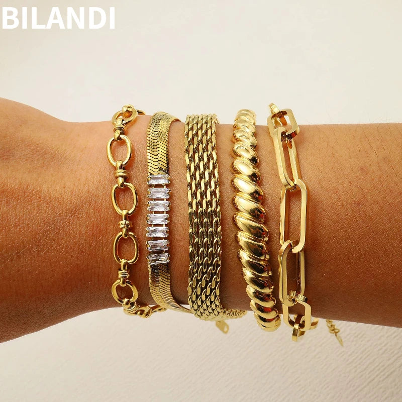Bilandi Stainless Steel Zircon Chain Bracelet For Women