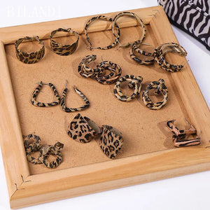 Leopard Print Earrings Vintage Heart Square Round Geometric Earrings
