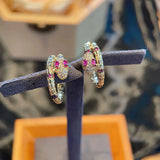 Red Zircon Snake-ear Buckle Earrings with Copper Inlay