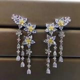 Cubic Zircon Small Flower Tassel Earrings for Women