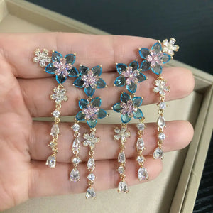Cubic Zircon Small Flower Tassel Earrings for Women