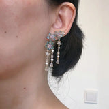 Cubic Zircon Small Flower Tassel Earrings for Women