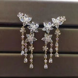Cubic Zircon Small Flower Tassel Earrings for Women
