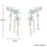 Cubic Zircon Small Flower Tassel Earrings for Women