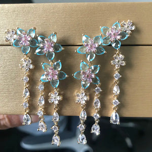 Cubic Zircon Small Flower Tassel Earrings for Women