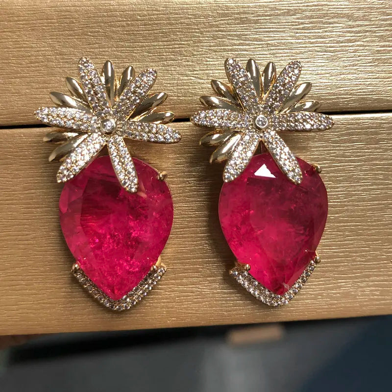 Green Cubic Zirconia Flower Earrings for Women