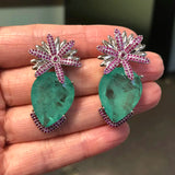 Green Cubic Zirconia Flower Earrings for Women