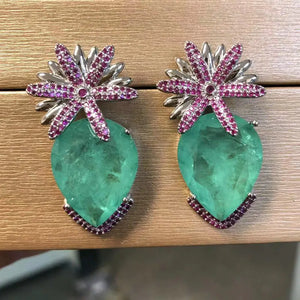 Green Cubic Zirconia Flower Earrings for Women