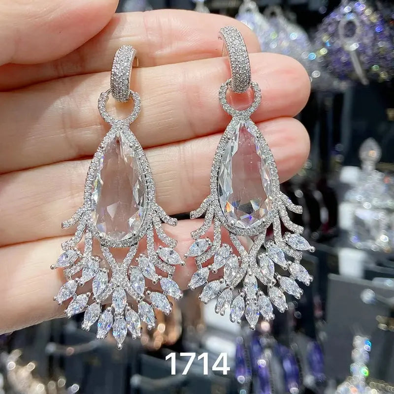 Purple Cubic Zirconia Earrings Wedding Jewelry