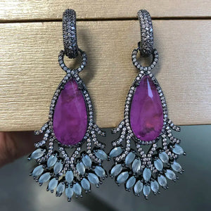 Purple Cubic Zirconia Earrings Wedding Jewelry
