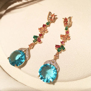 Red Cubic Zirconia Long Earrings for Women