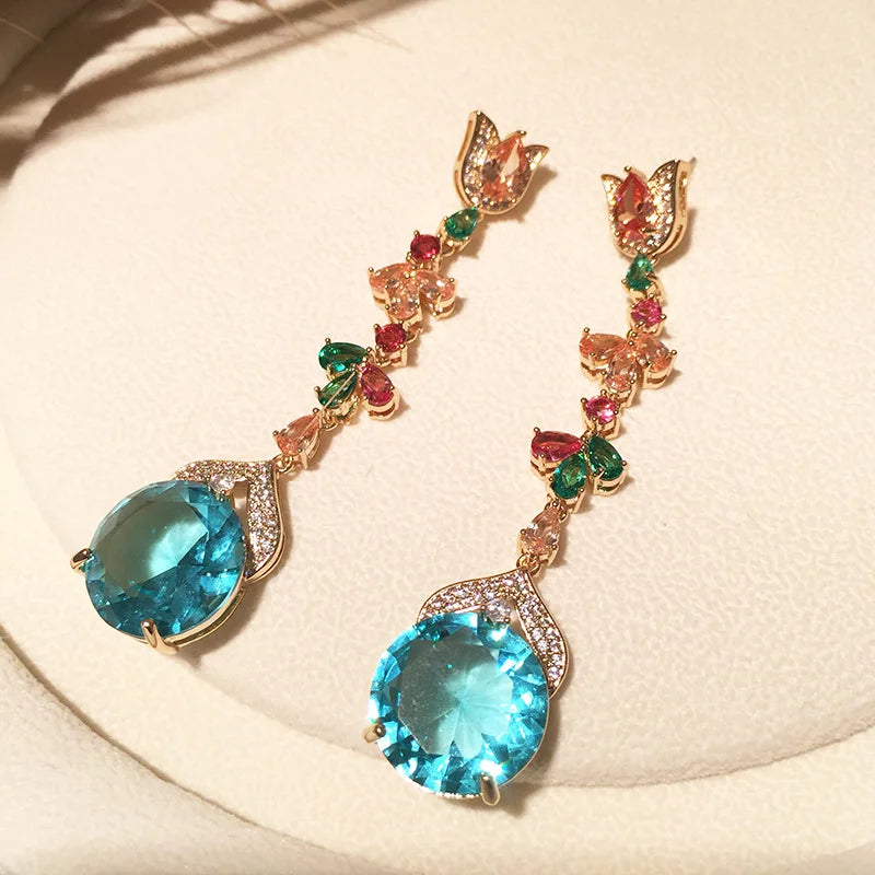 Red Cubic Zirconia Long Earrings for Women