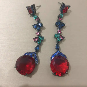Red Cubic Zirconia Long Earrings for Women