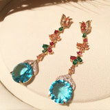 Red Cubic Zirconia Long Earrings for Women
