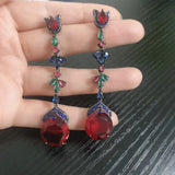 Red Cubic Zirconia Long Earrings for Women