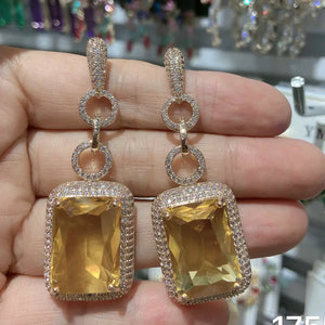 Yellow Square CZ Long Earrings for Women
