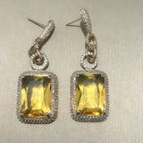 Yellow Square CZ Long Earrings for Women