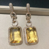 Yellow Square CZ Long Earrings for Women