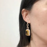 Yellow Square CZ Long Earrings for Women