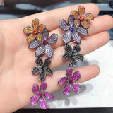 Stylish Blue and Purple Flower Earrings for Women