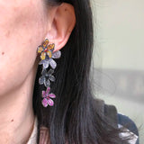 Stylish Blue and Purple Flower Earrings for Women
