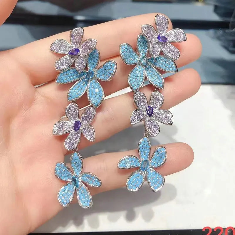 Stylish Blue and Purple Flower Earrings for Women