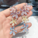 Stylish Blue and Purple Flower Earrings for Women